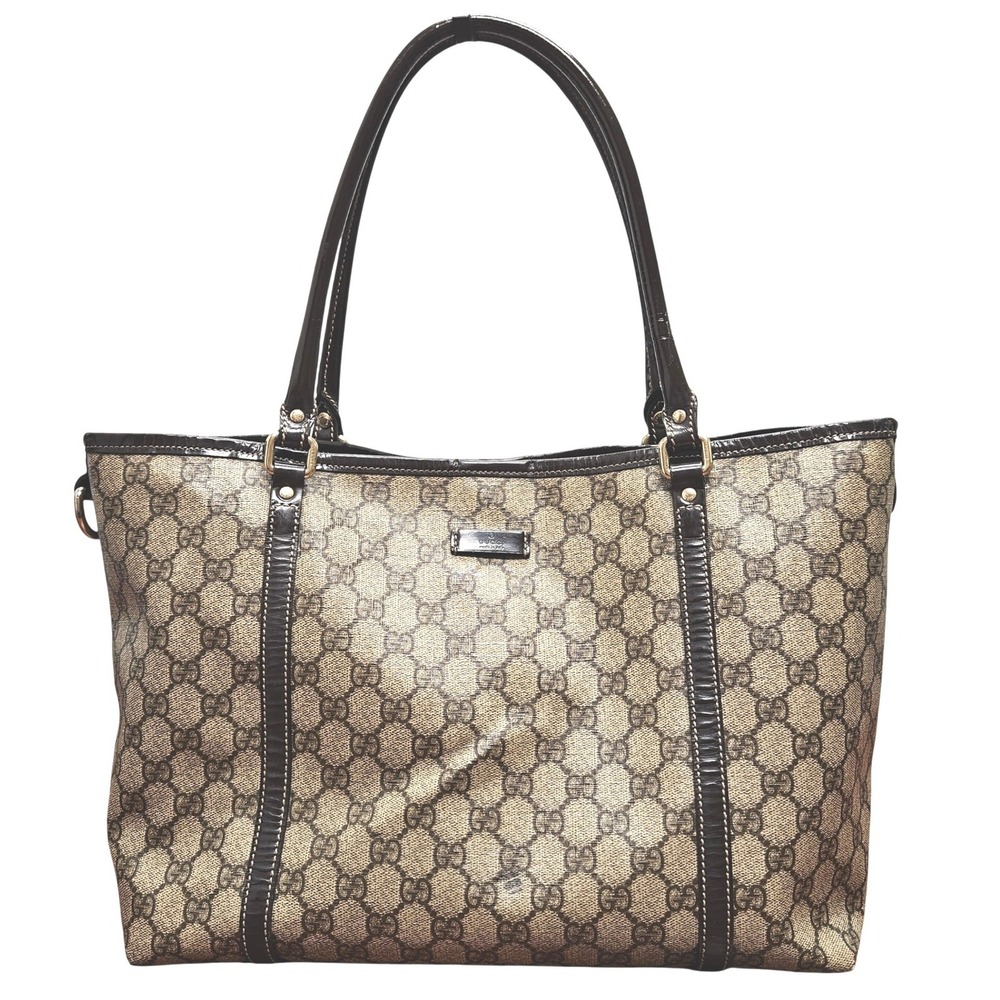 Gucci Joy GG Supreme Canvas Tote Glossy Leather Trim Shoulder Bag 197953 Italy